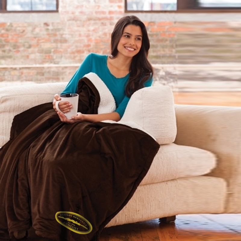 Faux Shearling Lined Cabin Throw Charcoal Grey Blanket