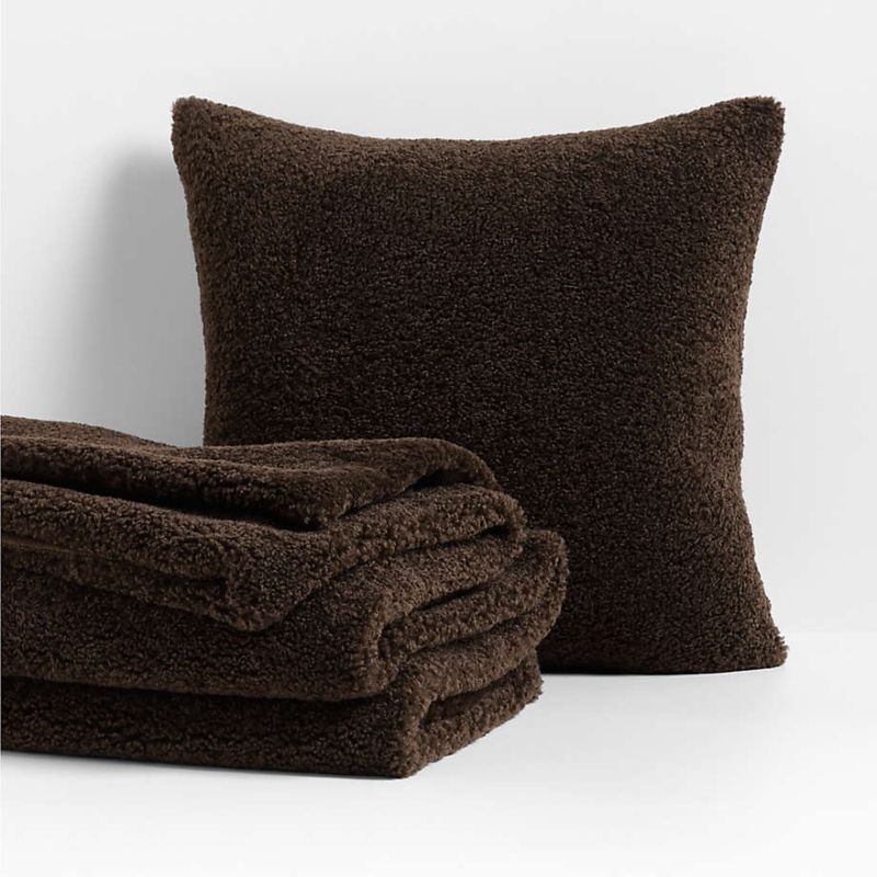 Faux Shearling Throw Blanket Deep Brown Nubby Texture Cozy