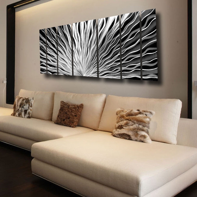 Five-Panel Metal Wall Art Installation with Swirled Metallic Texture