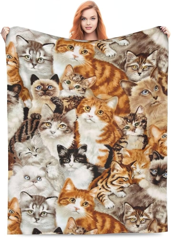Fleece Throw Blanket: Cat Illustration, Playful Cat Pattern Blanket