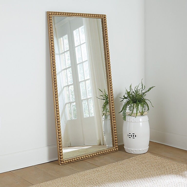 Floor Mirror Arched Hand Carved Mango Wood Botanical Bohemian
