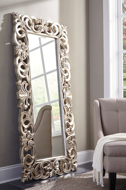 Floor Mirror Arched Top Distressed Antique Silver