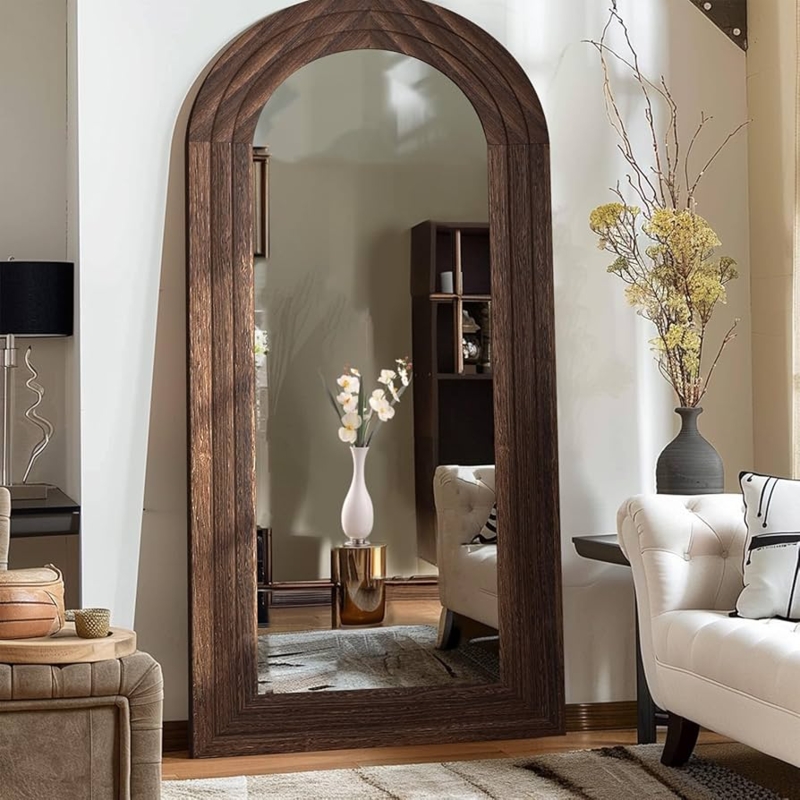 Floor Mirror Arched Wood Frame Easel Back Modern Farmhouse Style