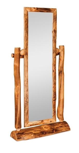 Floor Mirror Cheval Style Tilting Log Frame Bark Texture Rustic Cabin