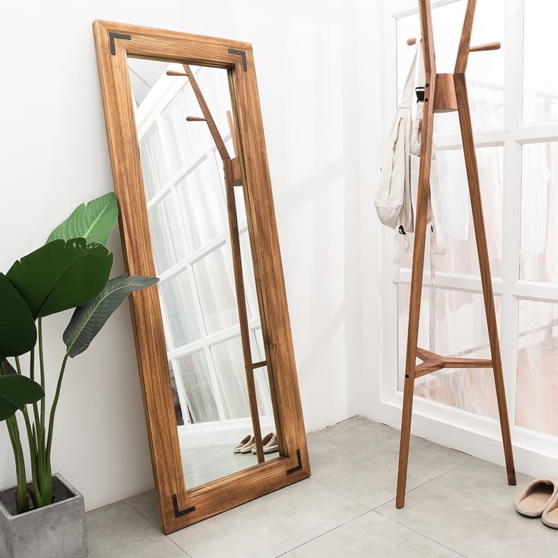 Floor Mirror Chunky Wood Frame Oversized Leaner Mirror For Bedroom