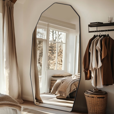 Floor Mirror Crushed Diamond Effect Mirrored Border Oversized Glam