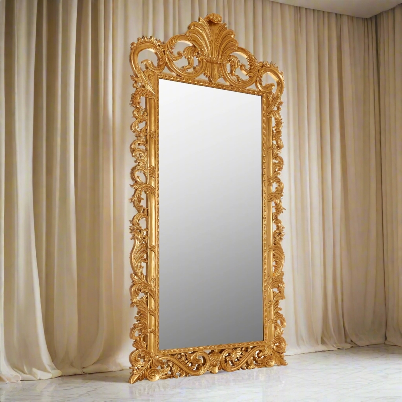Floor Mirror Gilded Rococo Frame Oversized Leaning Grand Bedroom