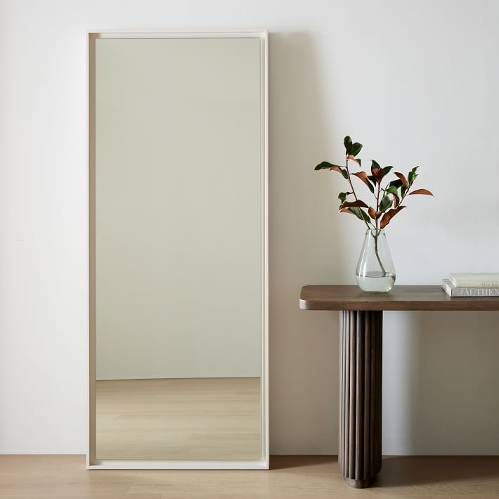 Floor Mirror Leaning Satin Wood Wide Frame Bedroom Decor