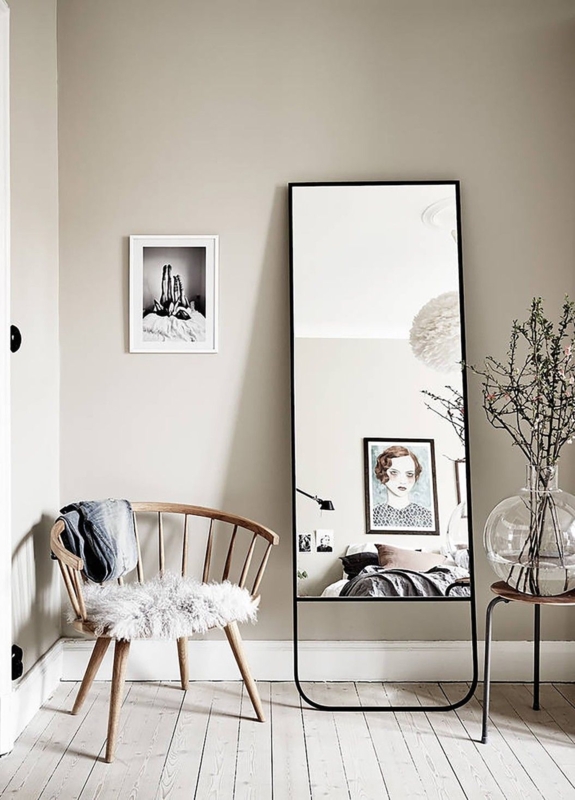 Floor Mirror Oversized Leaning ultra thin metal frame minimalist style.