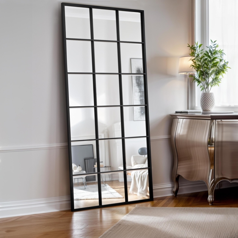 Floor Mirror Oversized Proportions Arched Top Windowpane Grid Airy