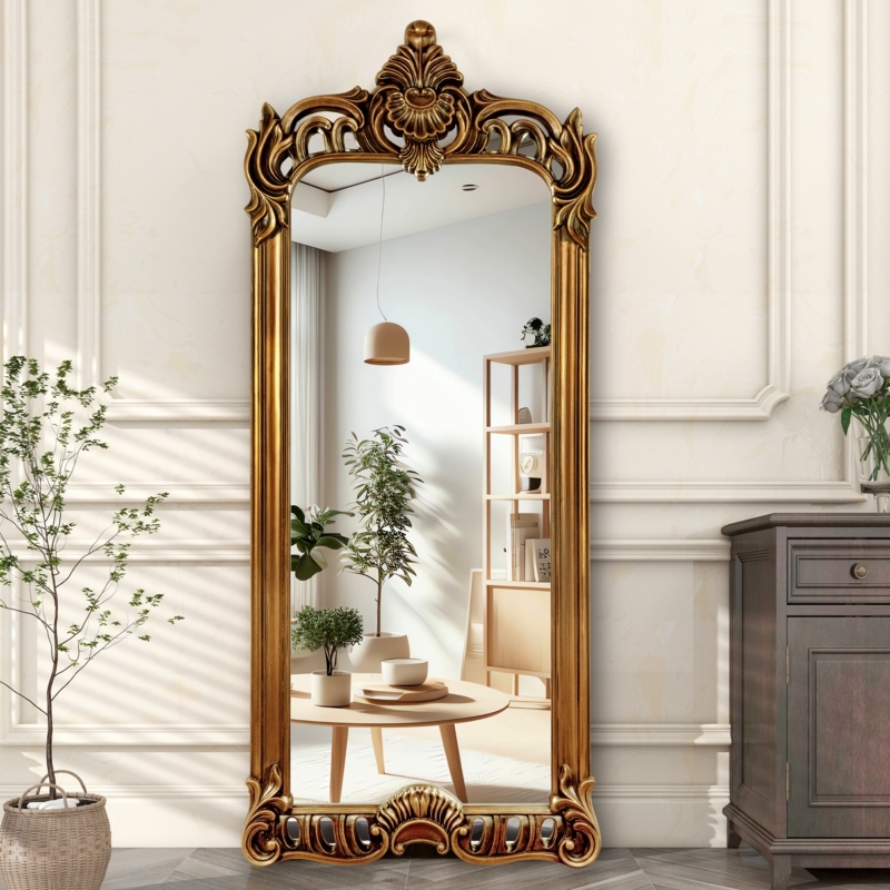 Floor Mirror Oversized Scale Ornate Crown Molding Leaning Design Baroque
