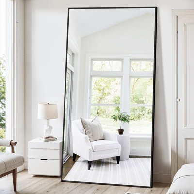 Floor Mirror Thin Frame Black Minimalist Leaner Styling