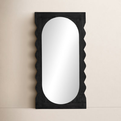 Floor Mirror Wood Toned Slim Profile Minimalist Leaning Design
