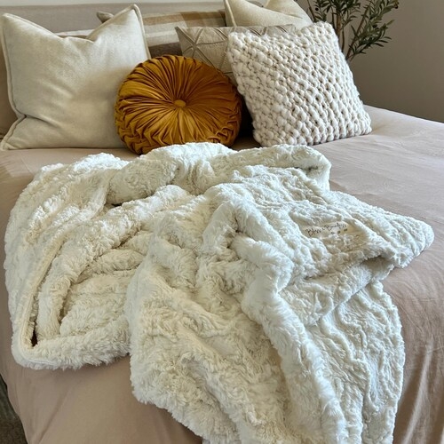 Folded Throw Blanket with Ridged Glacier Texture, Plush Minky Fabric
