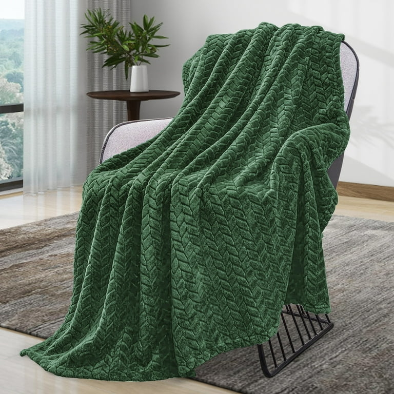 Forest Green Throw Blanket Ultra Plush Fleece Stitched Edges Sofa Accent