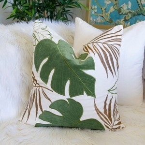 Forest Green Velvet Throw Pillow: Botanical Pattern, Nature Inspired.