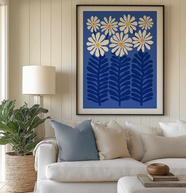 Framed Art Set: Dual Panel Gallery with Coastal Blue Palette Landscapes.