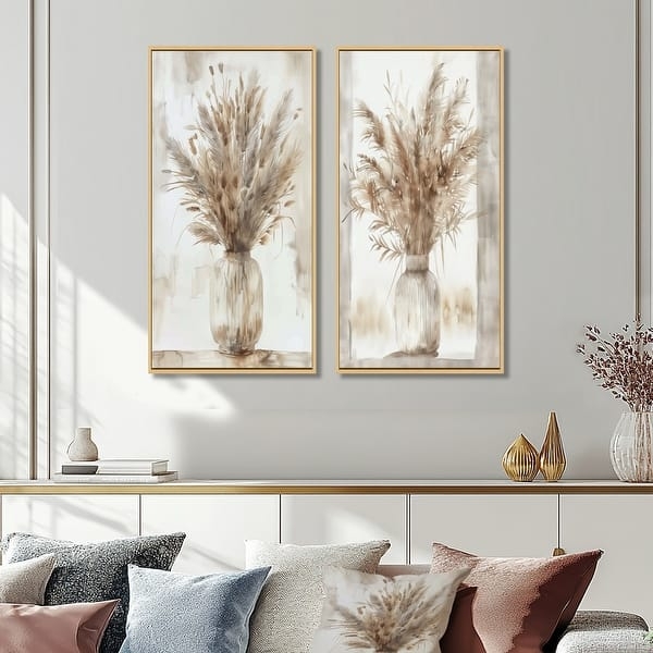 Framed Boho Wall Art Pair: Botanical & Feather Prints in Silver