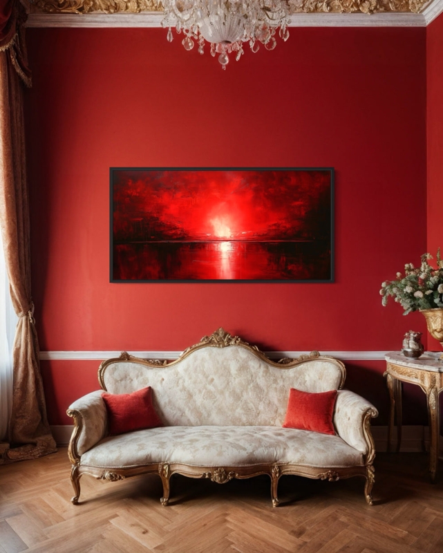 Framed Canvas Print Sunset Scene Landscape Motif Vivid Colors