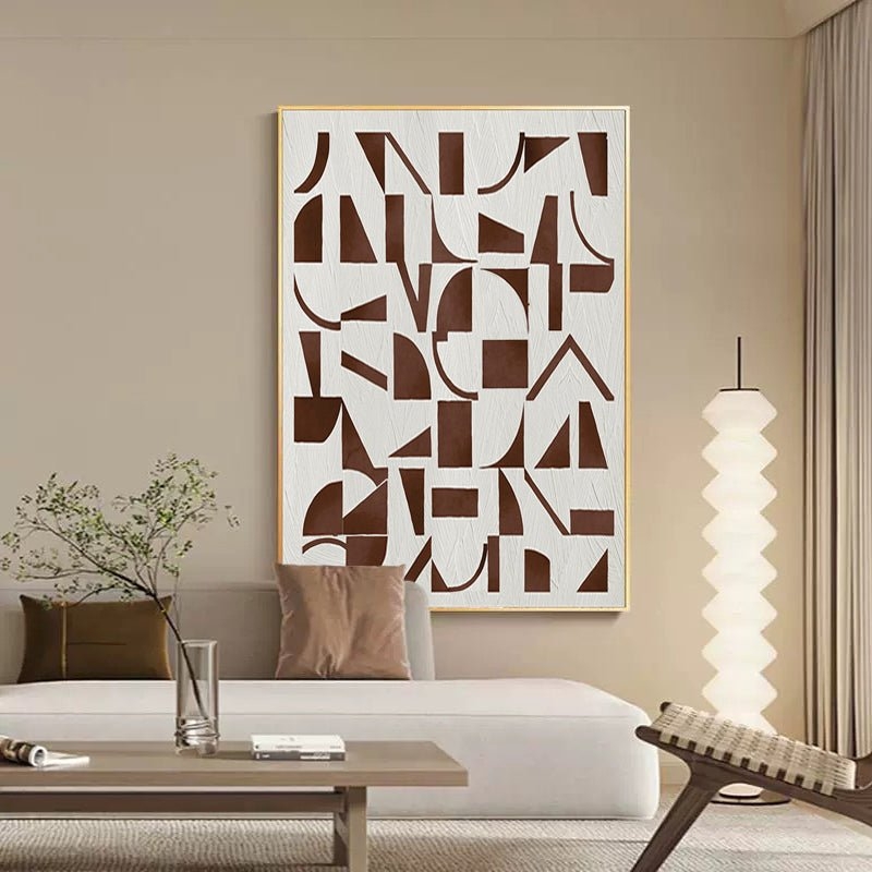 Framed Canvas Wall Art: Oversized Earthy Geometric Brown & Cream