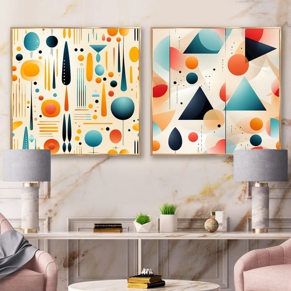 Framed Wall Art Set: Mid-Century Geometric Multicolor Palette
