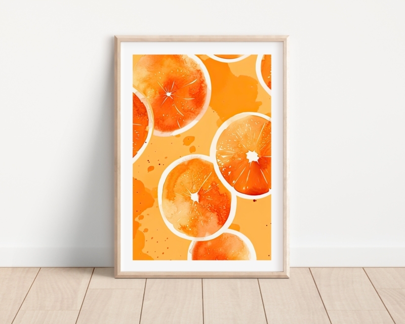 Framed Wall Art Watercolor Style with Natural Wood Frame