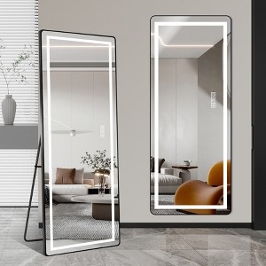 Full Length Mirror Arched Brushed Gold LED Backlit Floor Stand