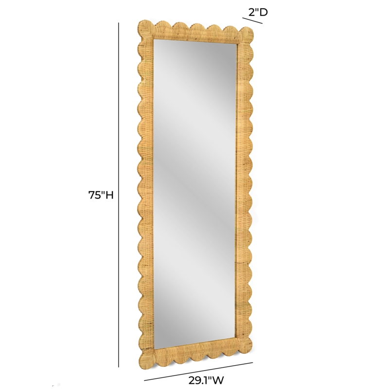 Full Length Mirror Arched Rattan Frame Woven Detail Bohemian