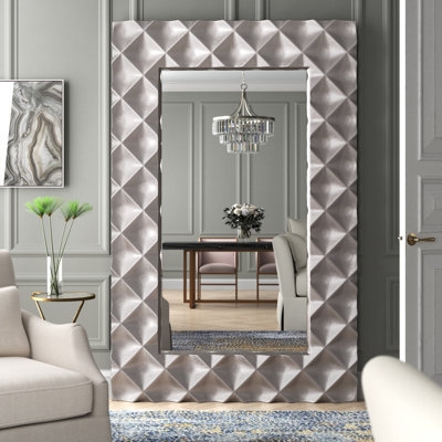 Full Length Mirror Beveled Glass Thin Black Frame Oversized Scale Modern