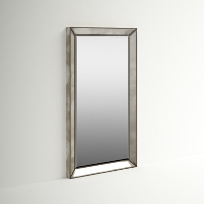 Full Length Mirror Flat Profile Warm Wood Frame Minimalist Leaning