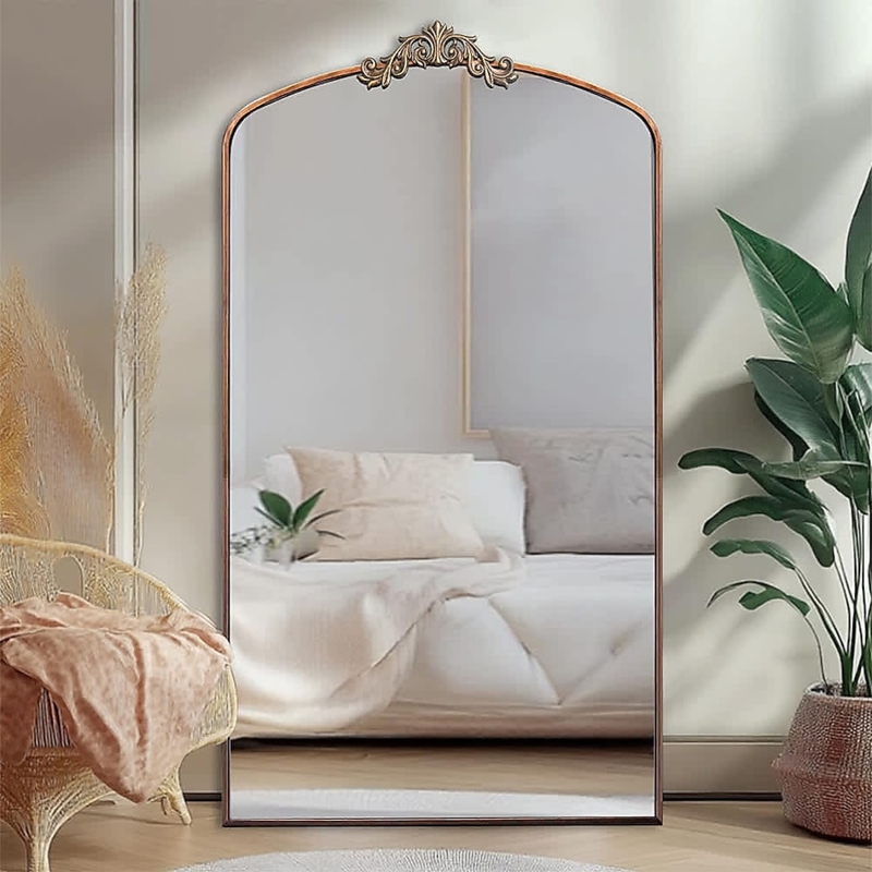 Full Length Mirror Ornate Arched Top Antique Bronze Finish
