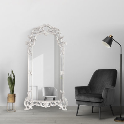 Full Length Mirror Ornate Carved Frame Creamy White French Provincial