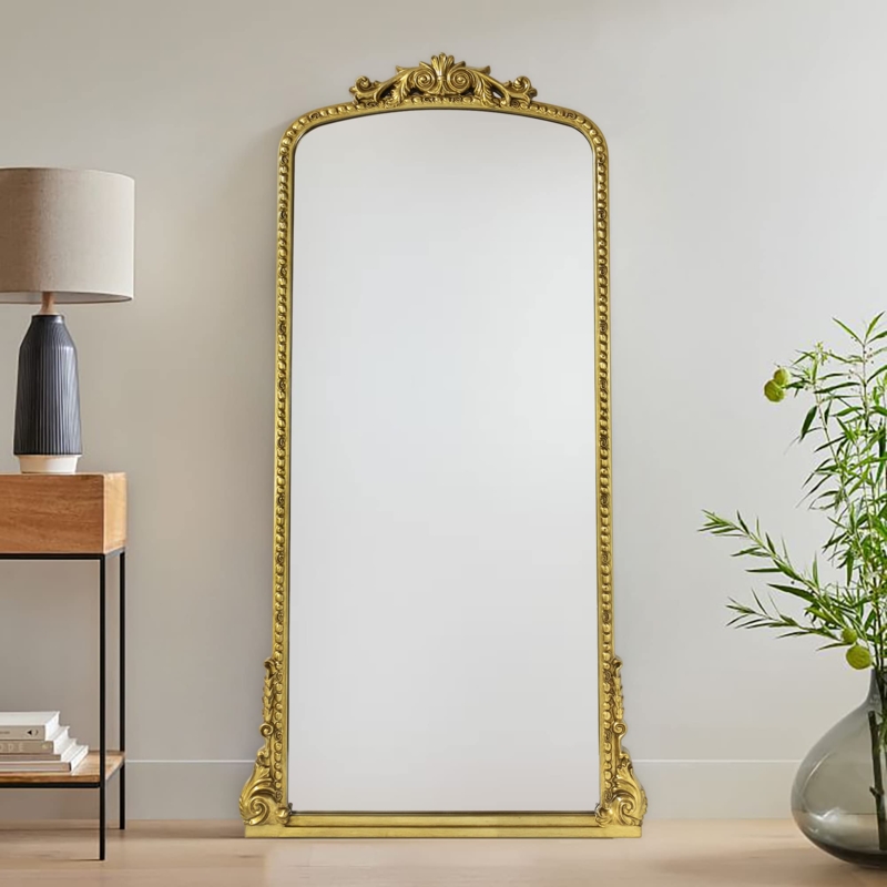 Full Length Mirror Ornate Floral Cresting Arched Leaning Design Baroque