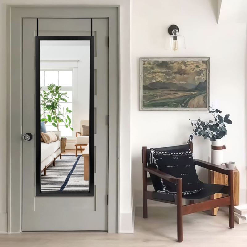 Full Length Mirror Over The Door Black Metal Frame Thin Minimalist