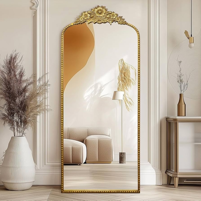 Full Length Mirror: Oversized Arched Antique Gold Scrolled Pattern