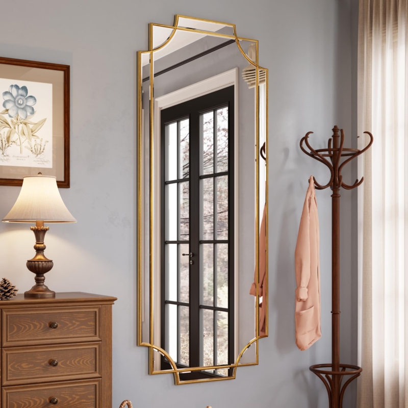 Full Length Mirror: Scalloped Wavy Metallic Frame Leaning