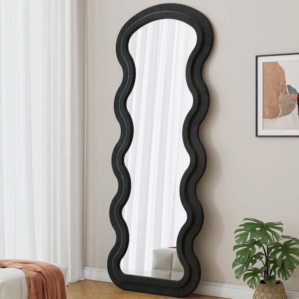 Full Length Mirror Wavy Edge Black Frame Irregular Easel Stand