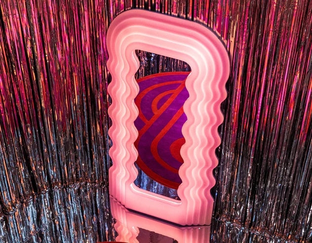 Full Length Mirror Wavy Pink Frame Illuminated Neon Glow Memphis