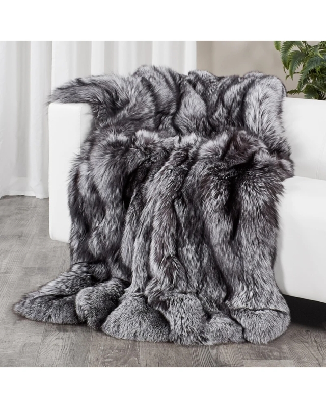 Fur Throw Blanket Silver Fox Pelt High Density Pile Multi Tonal