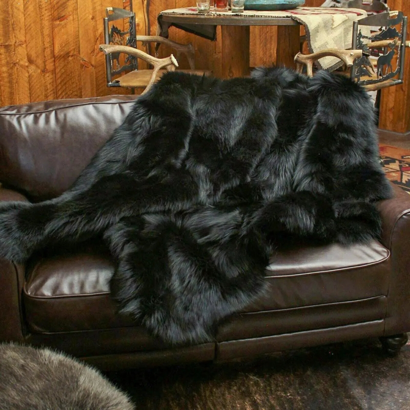 Fur Throw Onyx Black Shaggy Texture Long Pile Luxe Textured Decor