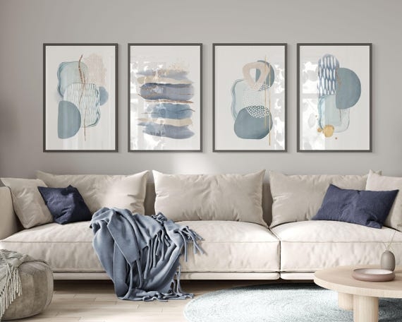 Gallery Wall Art Set of 4 Prints in Scandinavian Style Blue and Grey