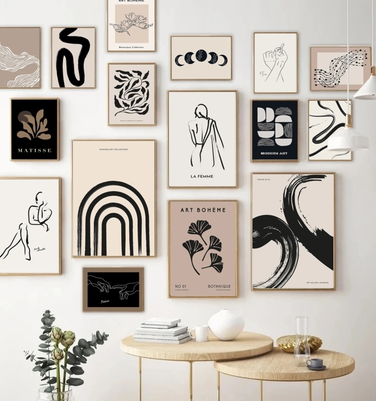 Gallery Wall Collection Light Wood Frames Monochrome Photos Scandi