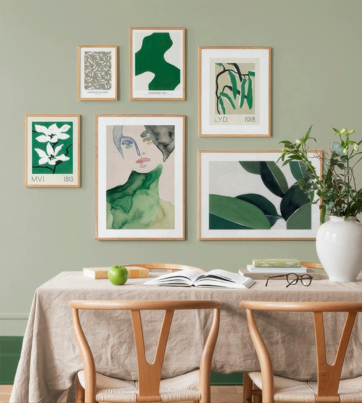 Gallery Wall Set Botanical Theme Light Wood Frames for Kitchen Dining