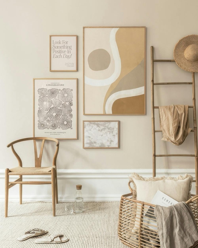 Gallery Wall Set: Light Wood Frames & Nature-Inspired Prints