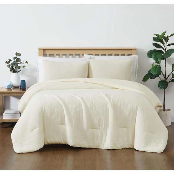 Gauze Comforter Set Crinkled Texture Airy Bohemian Ivory Bedding