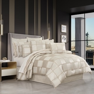 Geometric Comforter Set Ivory Diamond Texture High Loft Plushness