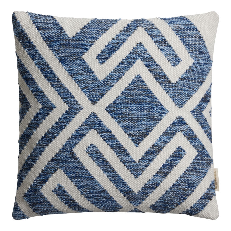 Geometric Throw Pillow: Navy Blue & Ivory Diamond Motif Square