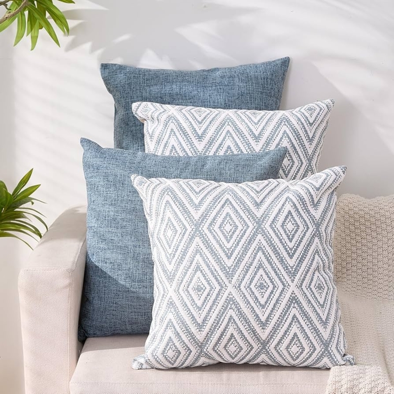 Geometric Throw Pillow Set Navy Blue Coarse Weave Texture