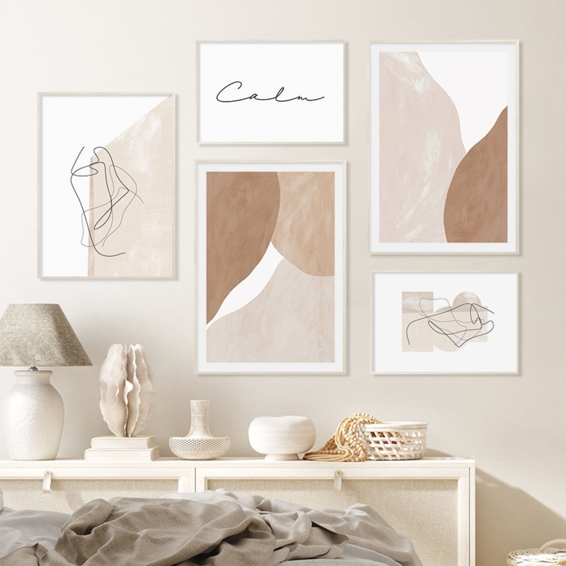 Geometric Wall Art Print: Terracotta Shapes in Slim Black Frame