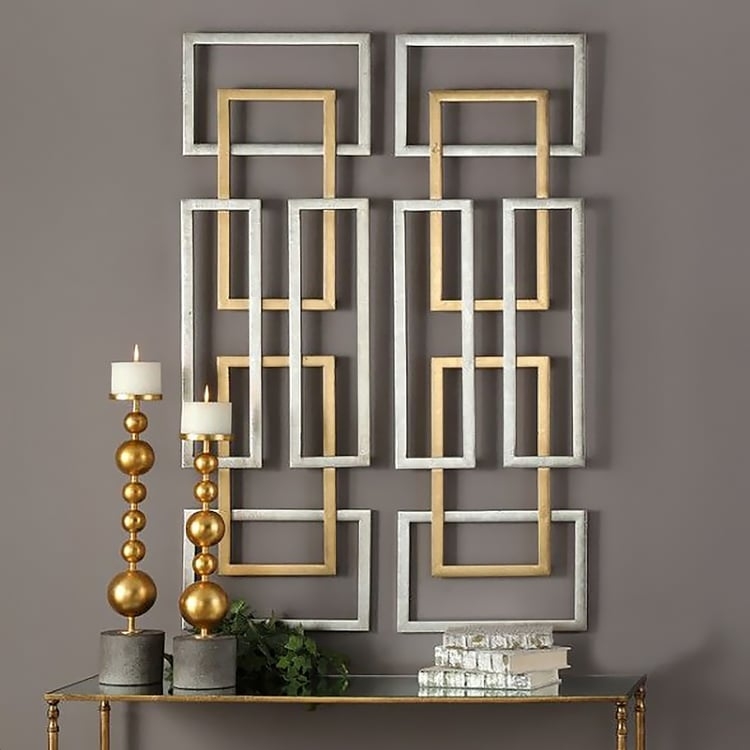 Geometric Wall Art Set: Interlocking Rectangles, Mixed Metallic Decor